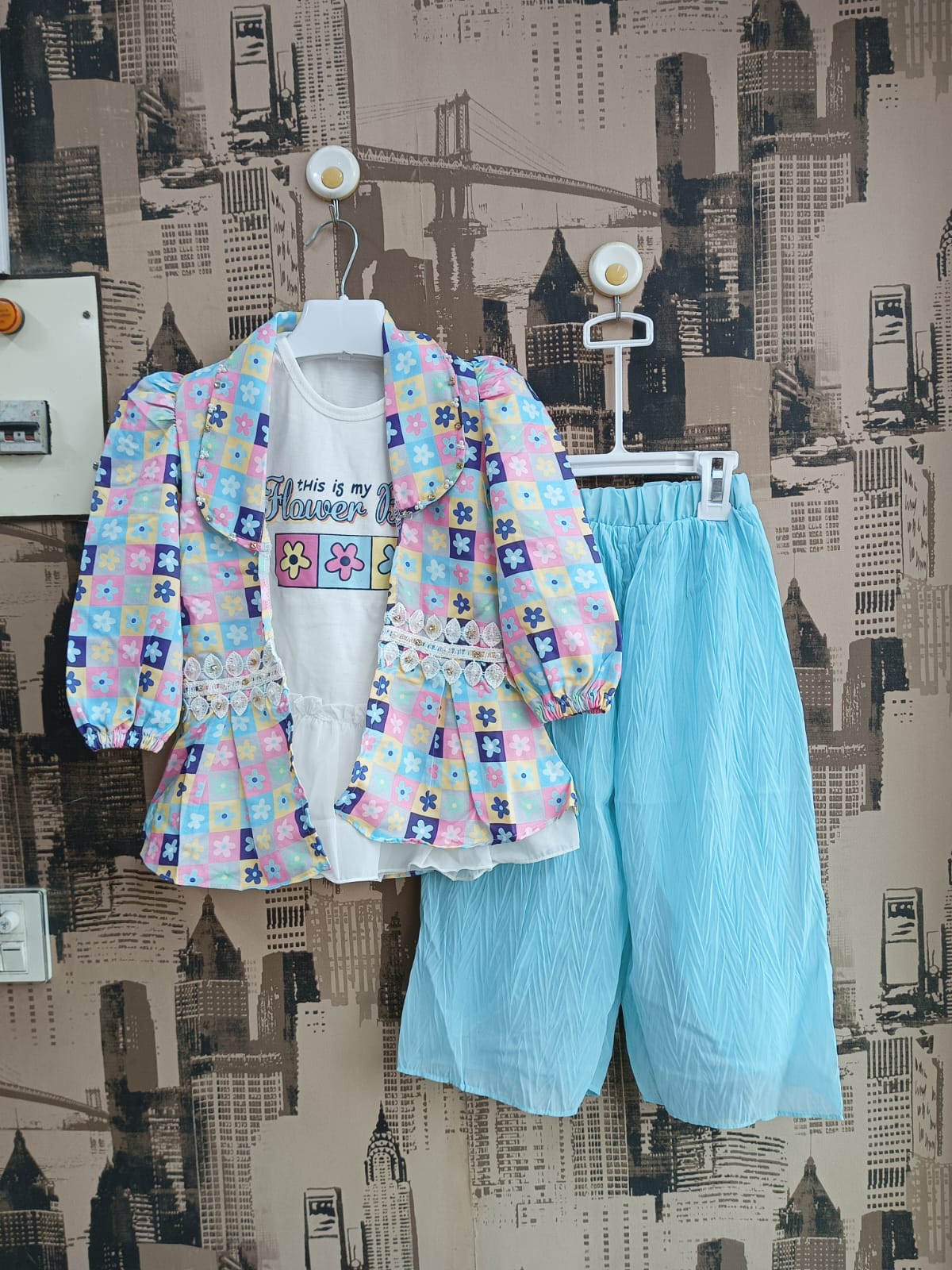 Girls This is My Flower Print 3Pcs Suit