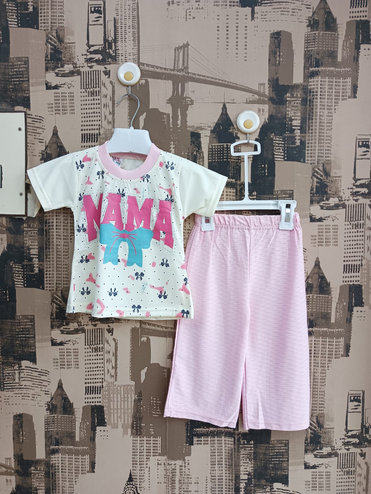 Girls Mama Bow Print 2Pcs Suit