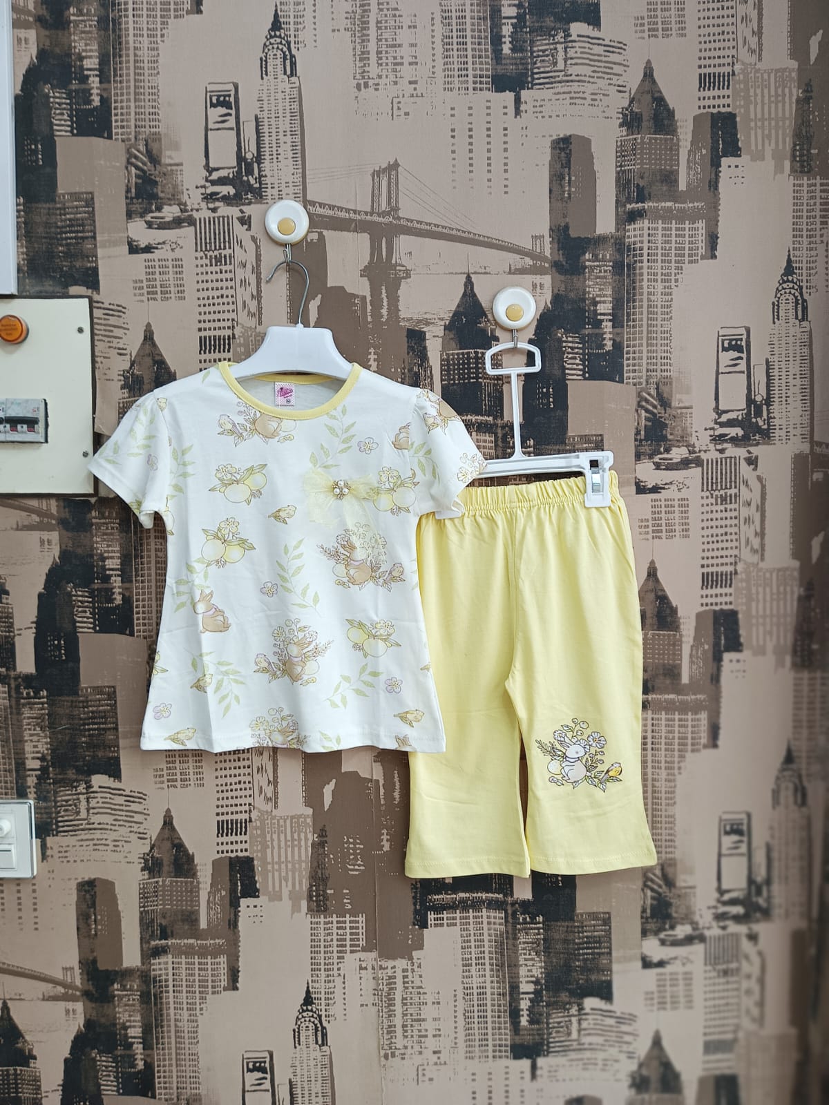 Girls Rabbit & Flower Print 2Pcs Suit