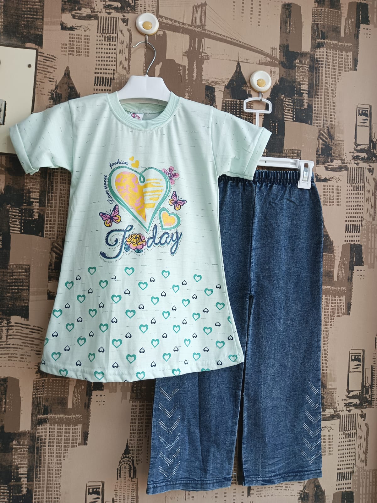 Girls Today Heart Print 2Pcs Suit