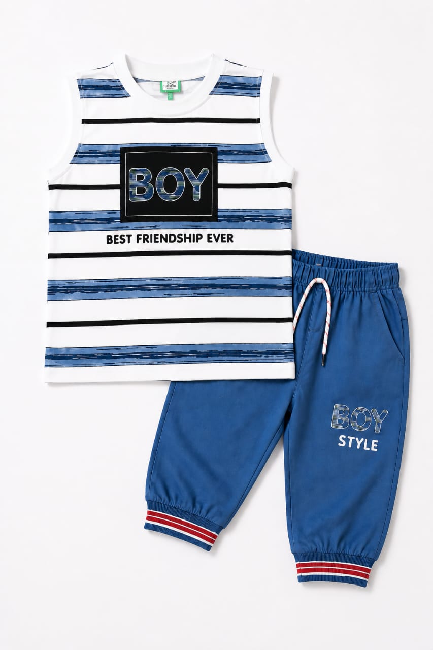 Boys Best Friendship Ever Sando Suit - Gray & White