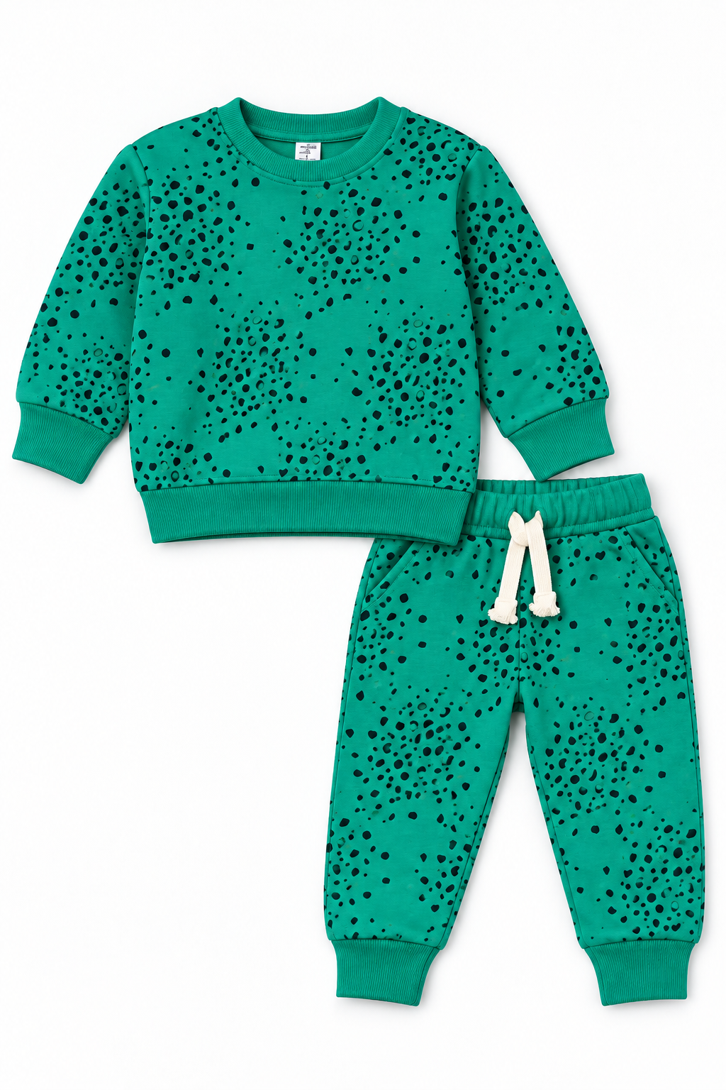 Kids Leopard Print Fleece Tracksuit | Green