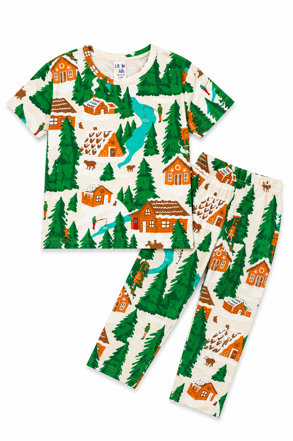 Kids Tree Forest Night Suit - Green & Gray