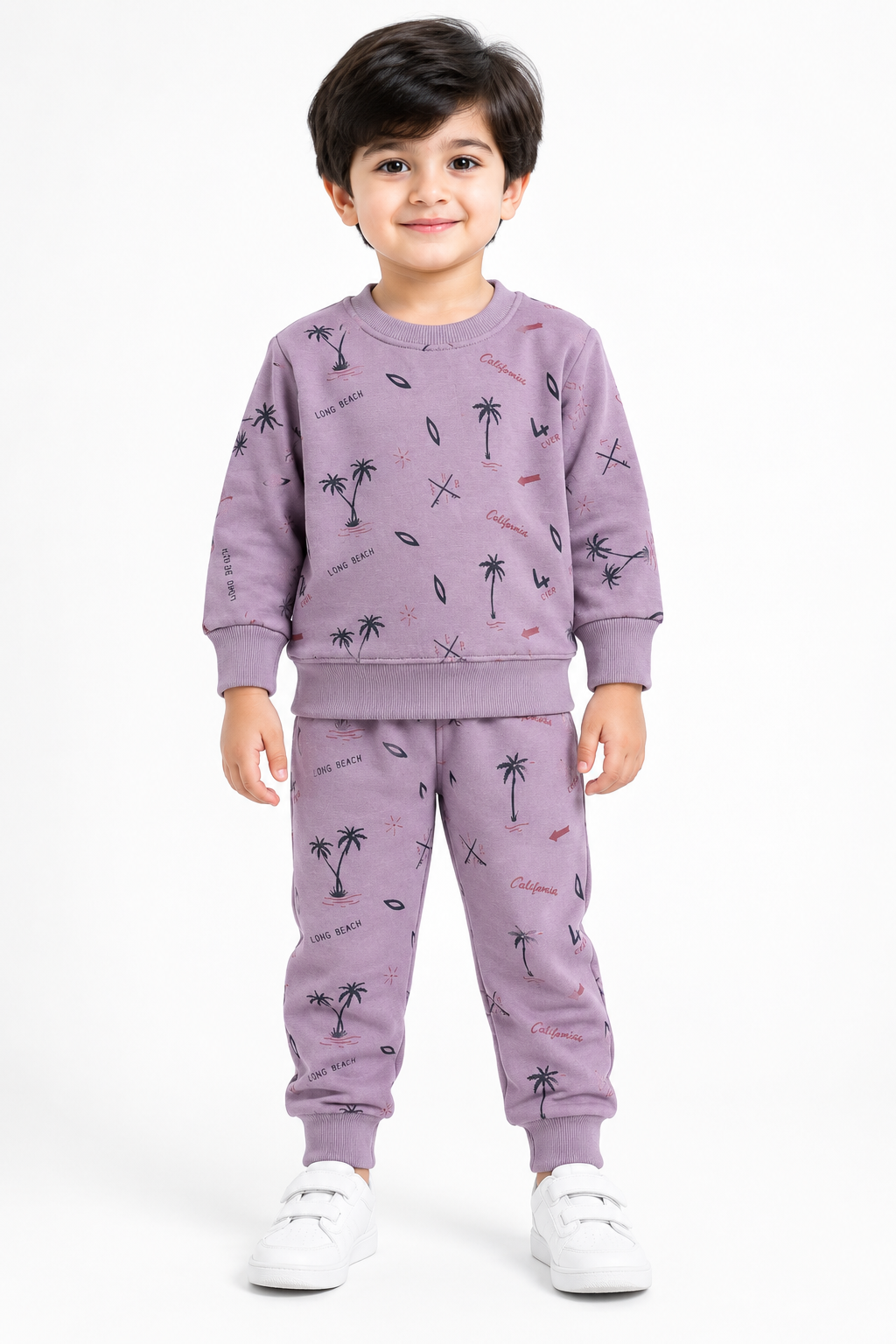 Kids California Palm Print - Fleece Tracksuit | Lilac
