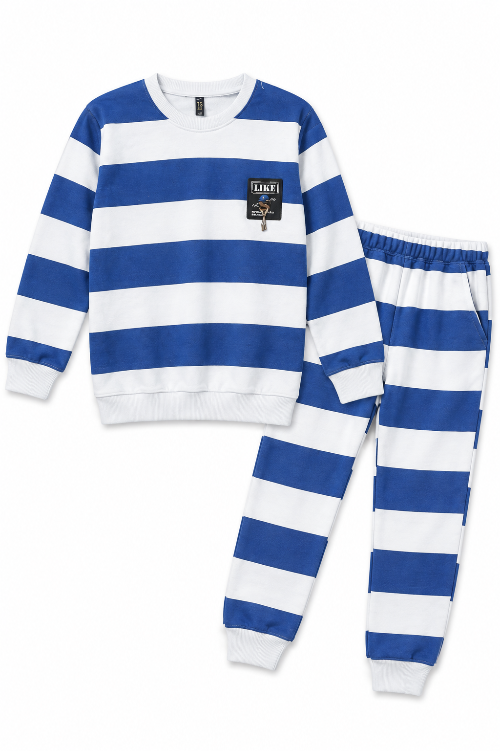Boys Striped Fleece Tracksuit | Blue & White