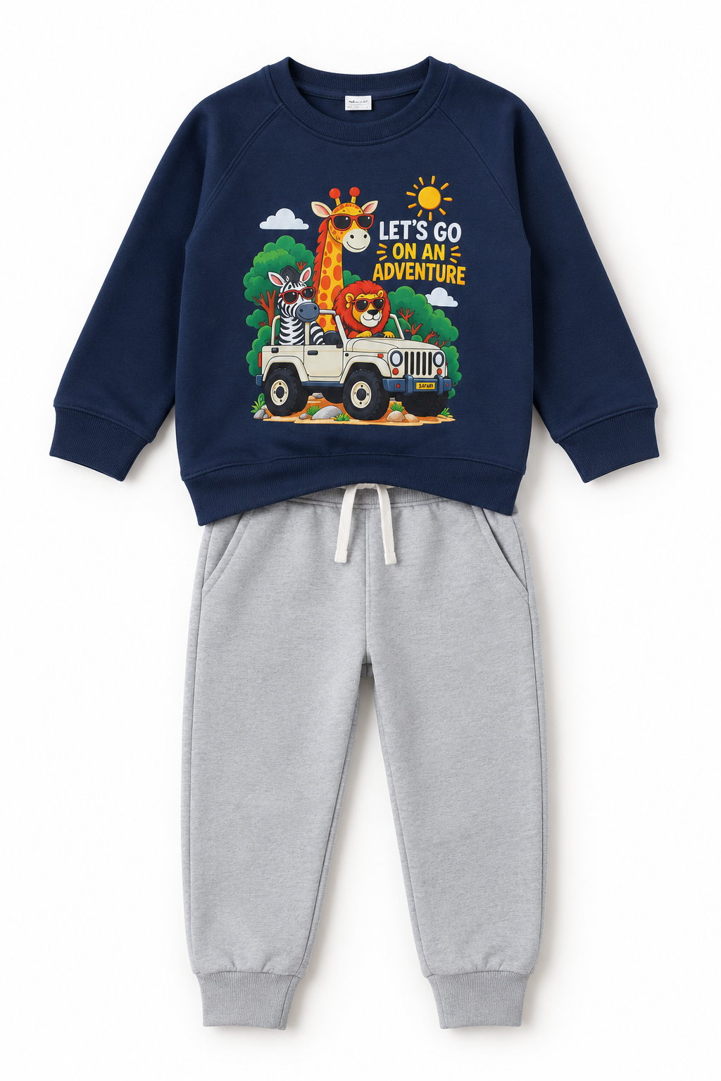Kids Safari Adventure Fleece Tracksuit | Navy Blue & Grey