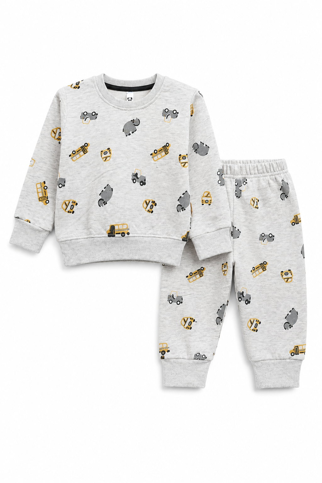 Kids Construction Print - Fleece Tracksuit | Light Grey