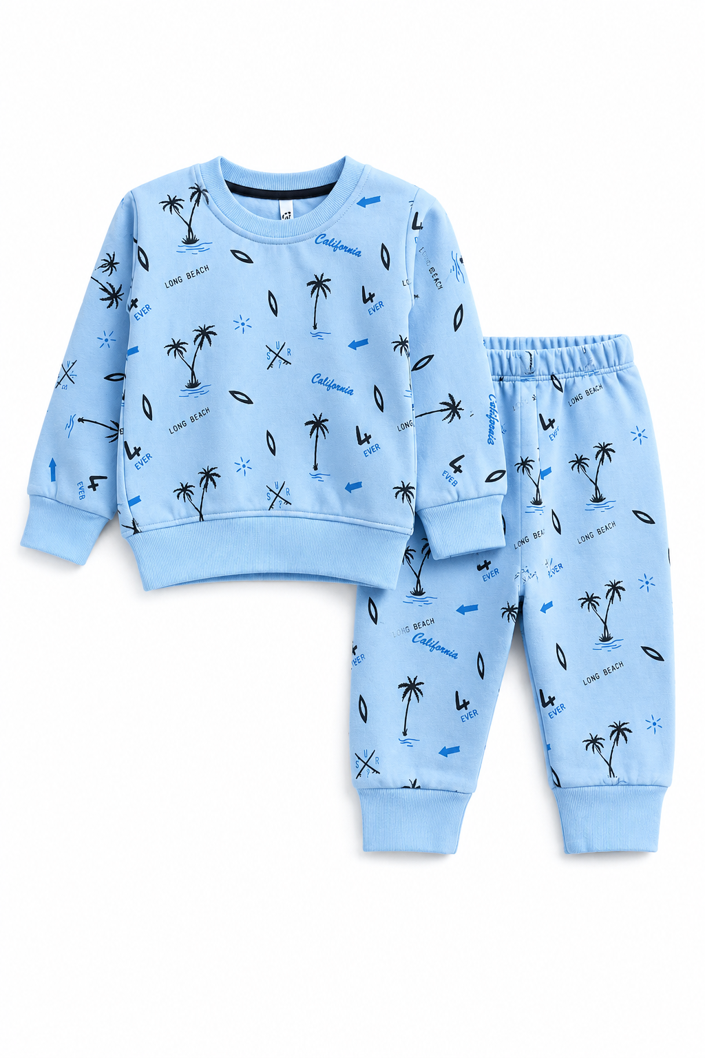 Kids California Palm Print - Fleece Tracksuit | Sky Blue