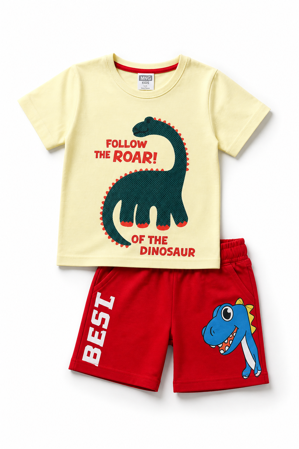 Kids Follow The Roar Dino 2Pcs Suit - Yellow & Red