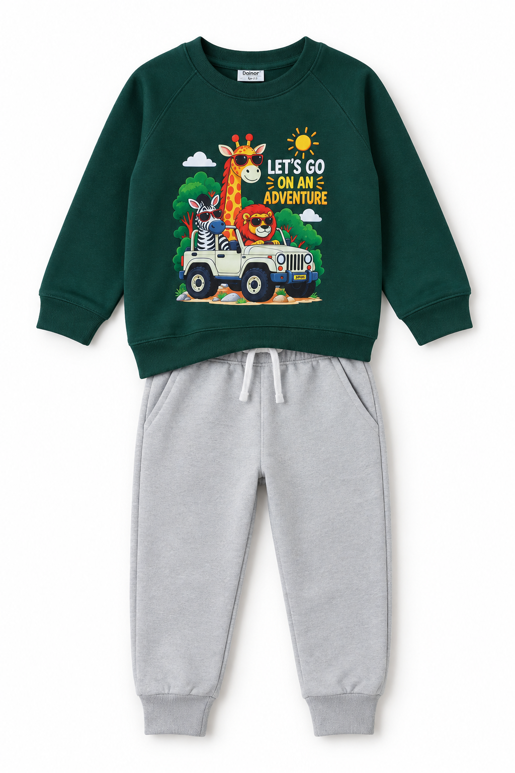 Kids Safari Adventure Fleece Tracksuit | Green & Grey