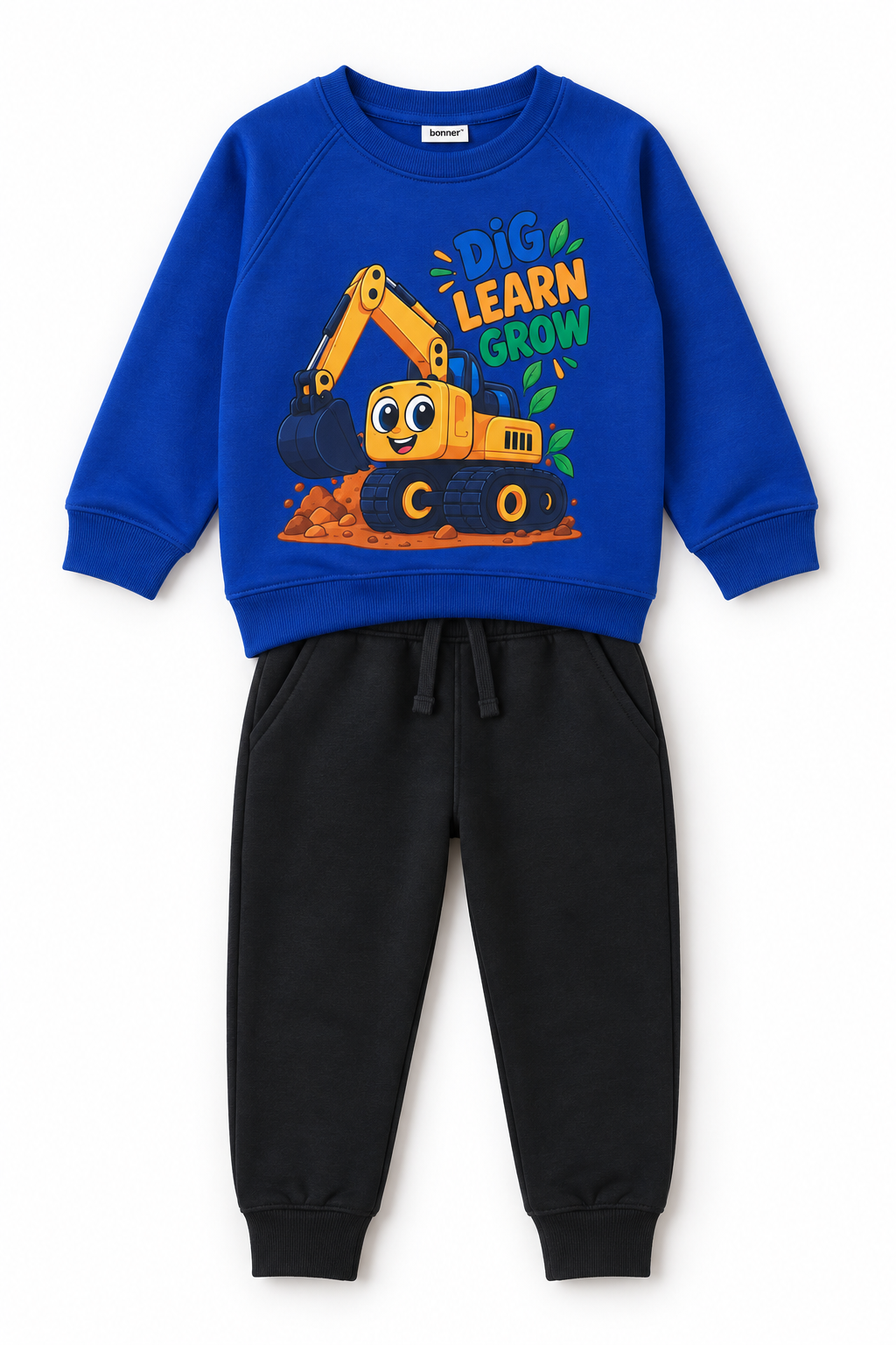 Kids Construction Digger Fleece Tracksuit | Royal Blue & Black