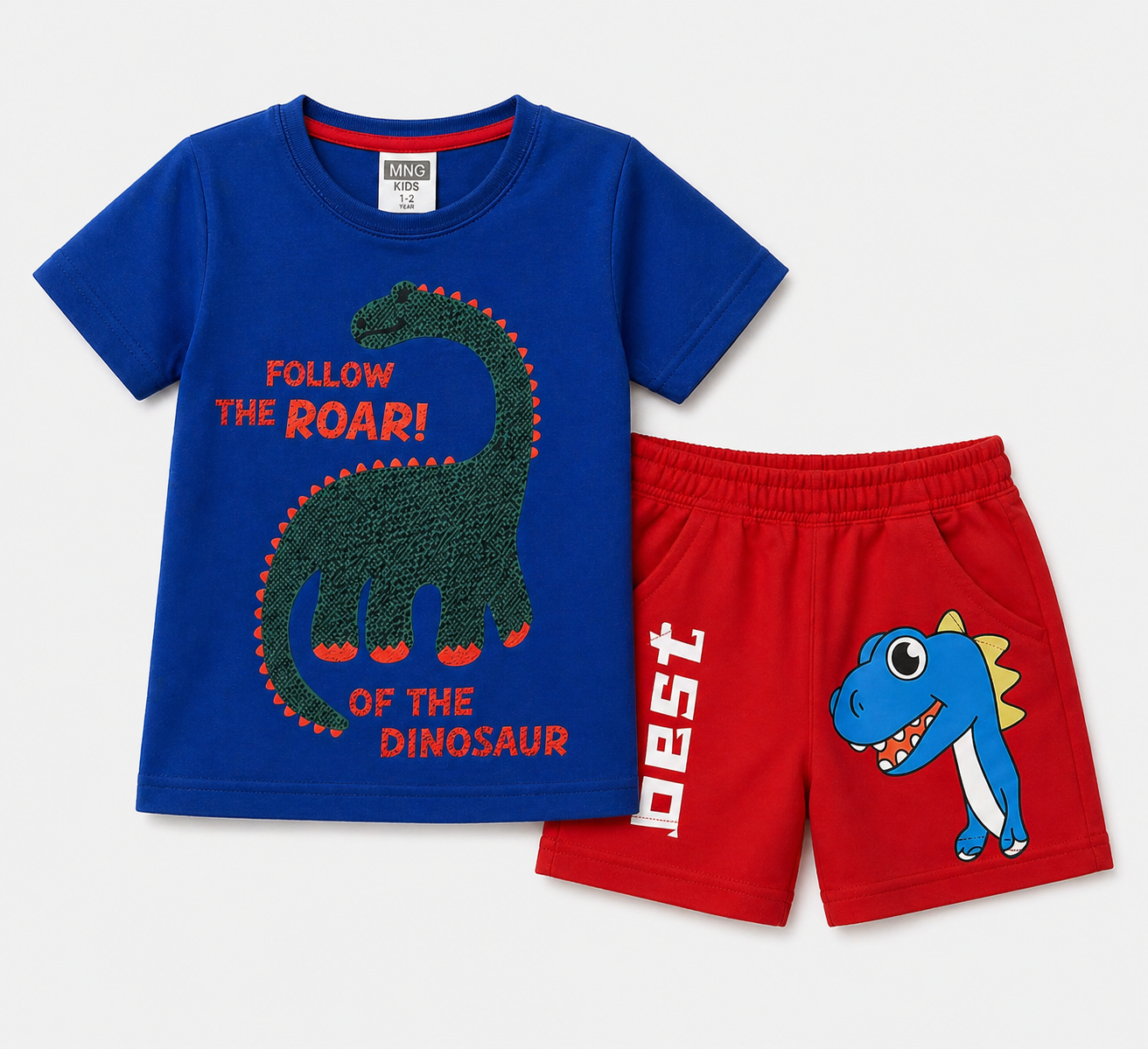 Kids Follow The Roar Dino 2Pcs Suit - Blue & Red