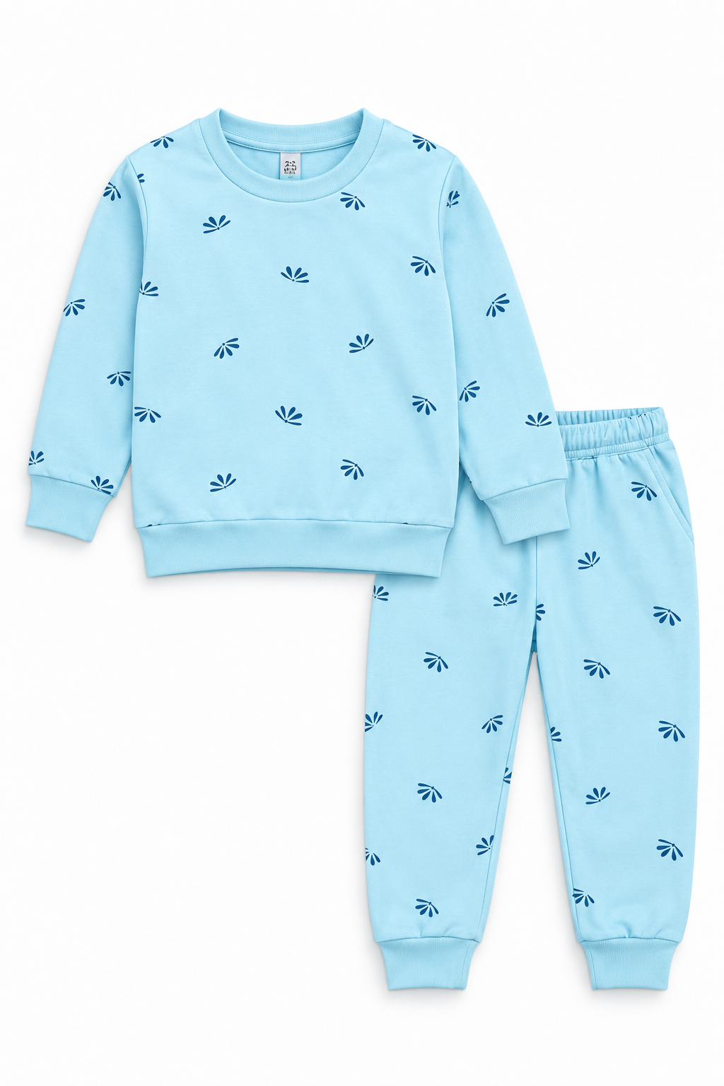 Girls Mini Leaf Print Fleece Tracksuit | Light Blue