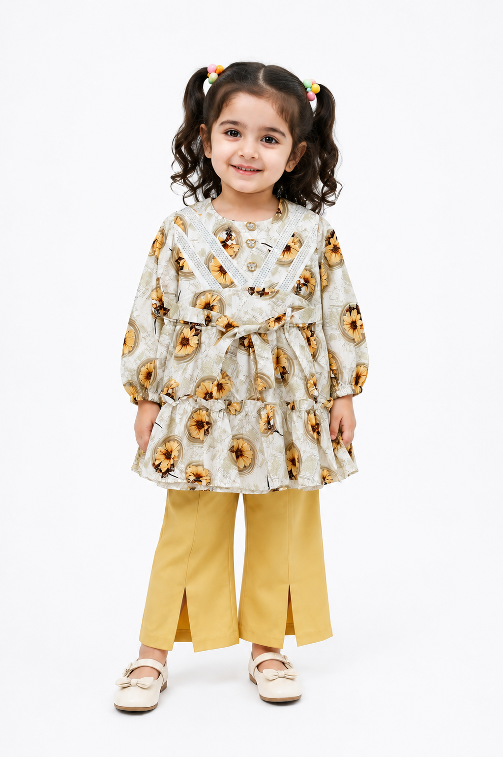 Girls Sunflower Frock Style 2Pcs Suit