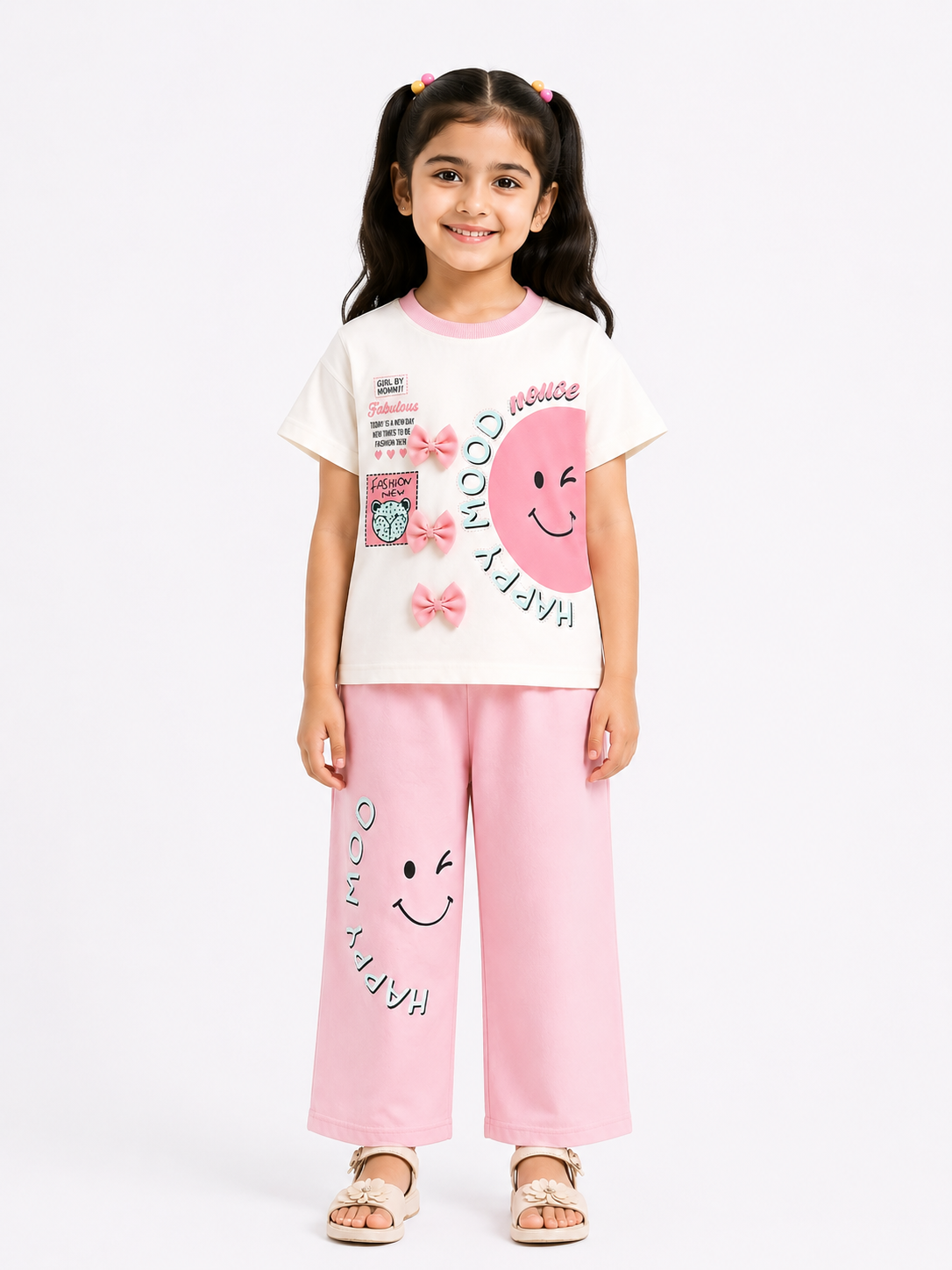 Girls Happy Mood Print 2Pcs Suit