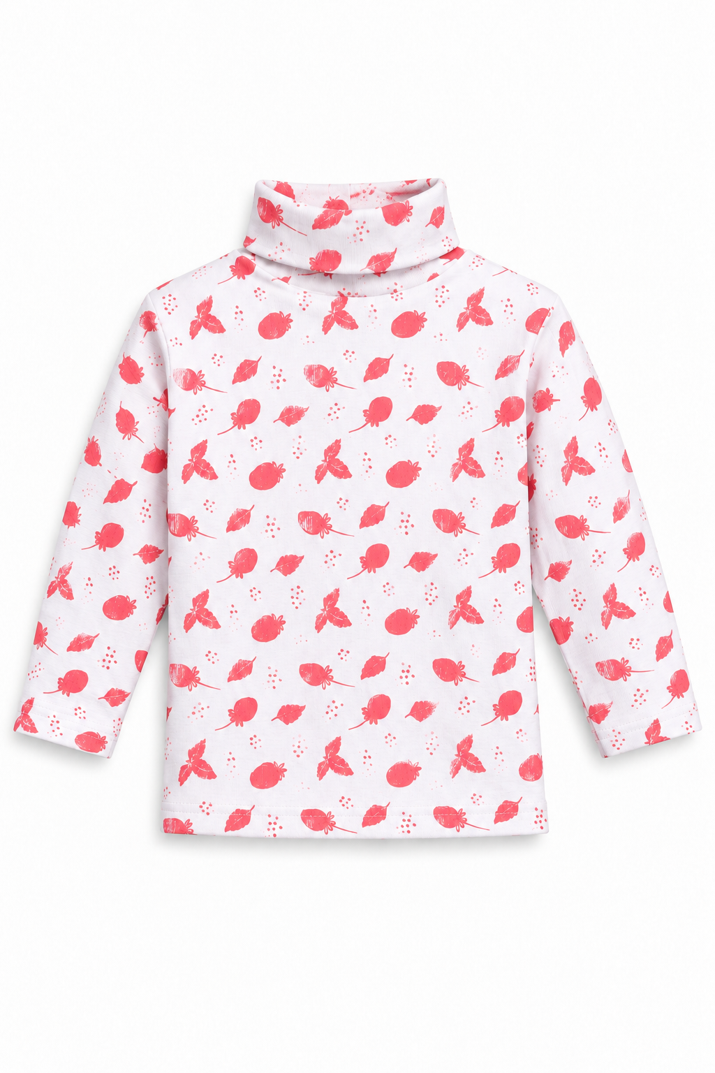 Girls Butterfly & Leaf Print Highneck | White & Coral