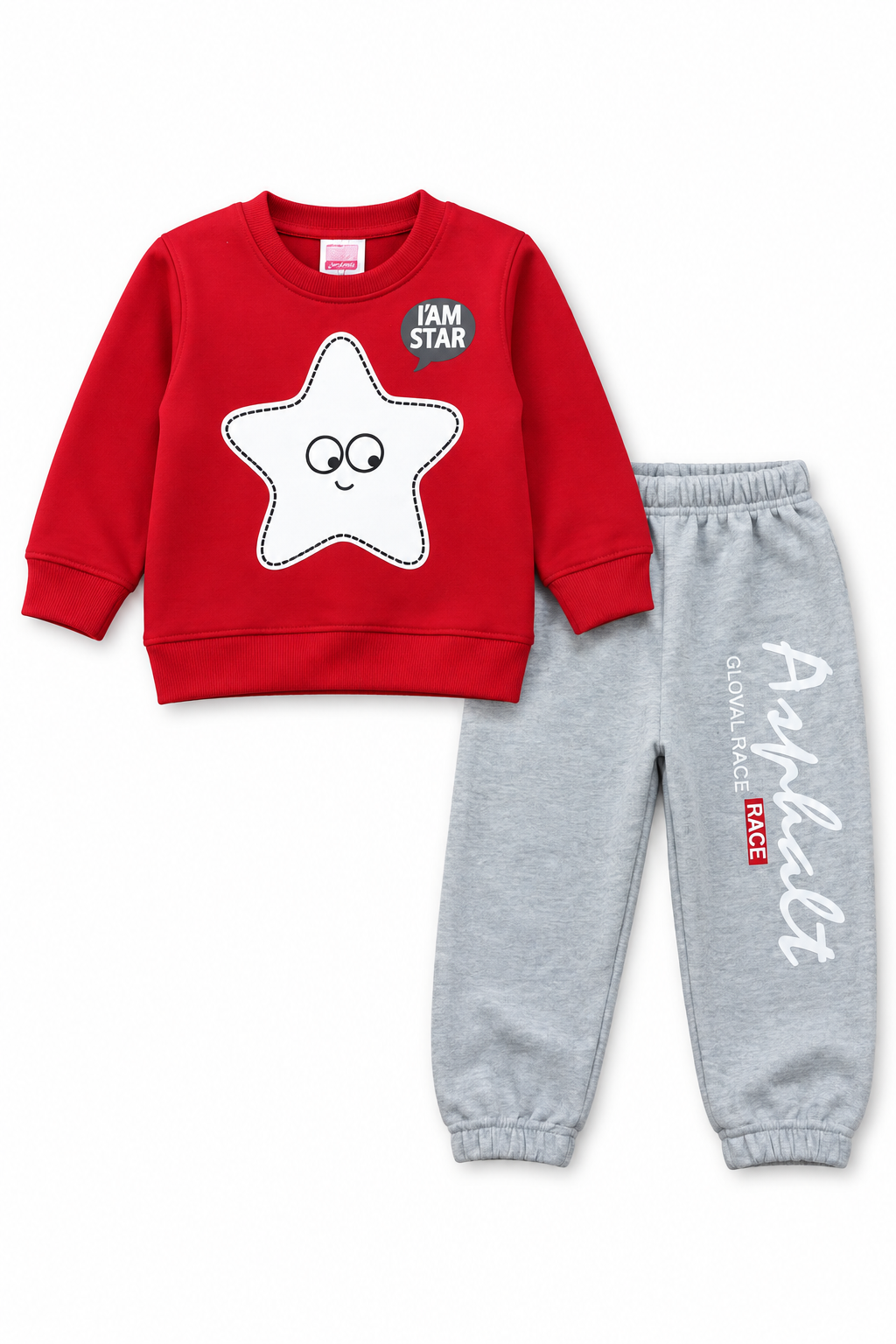 Kids Star Print Fleece Tracksuit | Red & Grey