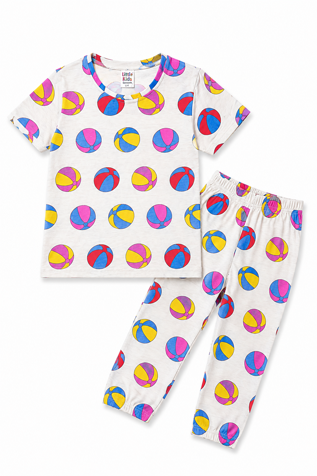 Kids All Over Football Print Night Suit - Beige