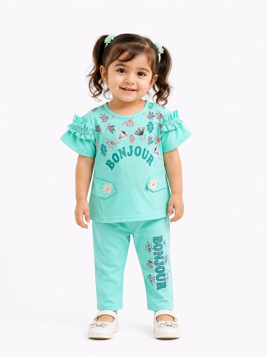 Girls Bonjour Girl Print 2Pcs Suit
