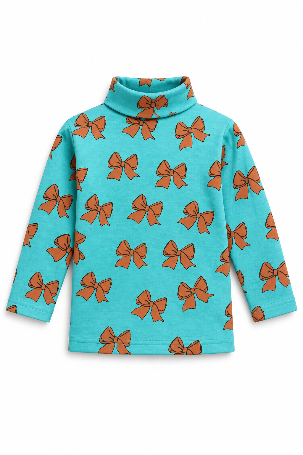 Girls Bow Print Highneck | Turquoise & Orange