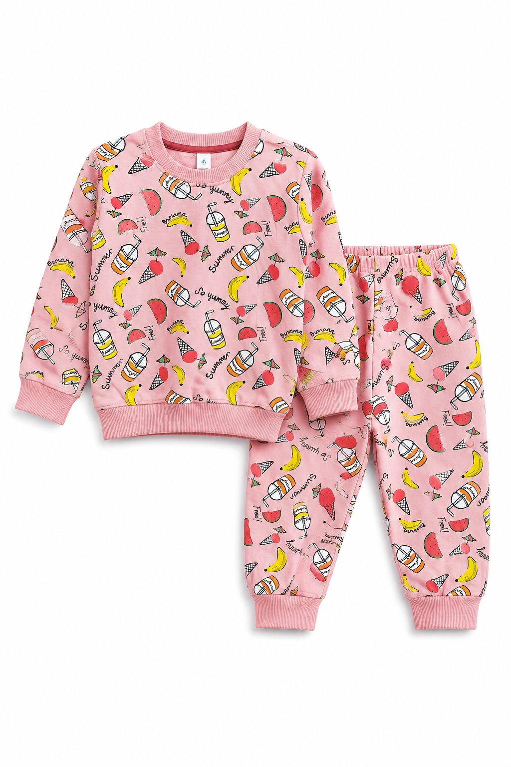 Girls Fruit Print - Terry Tracksuit | Pink