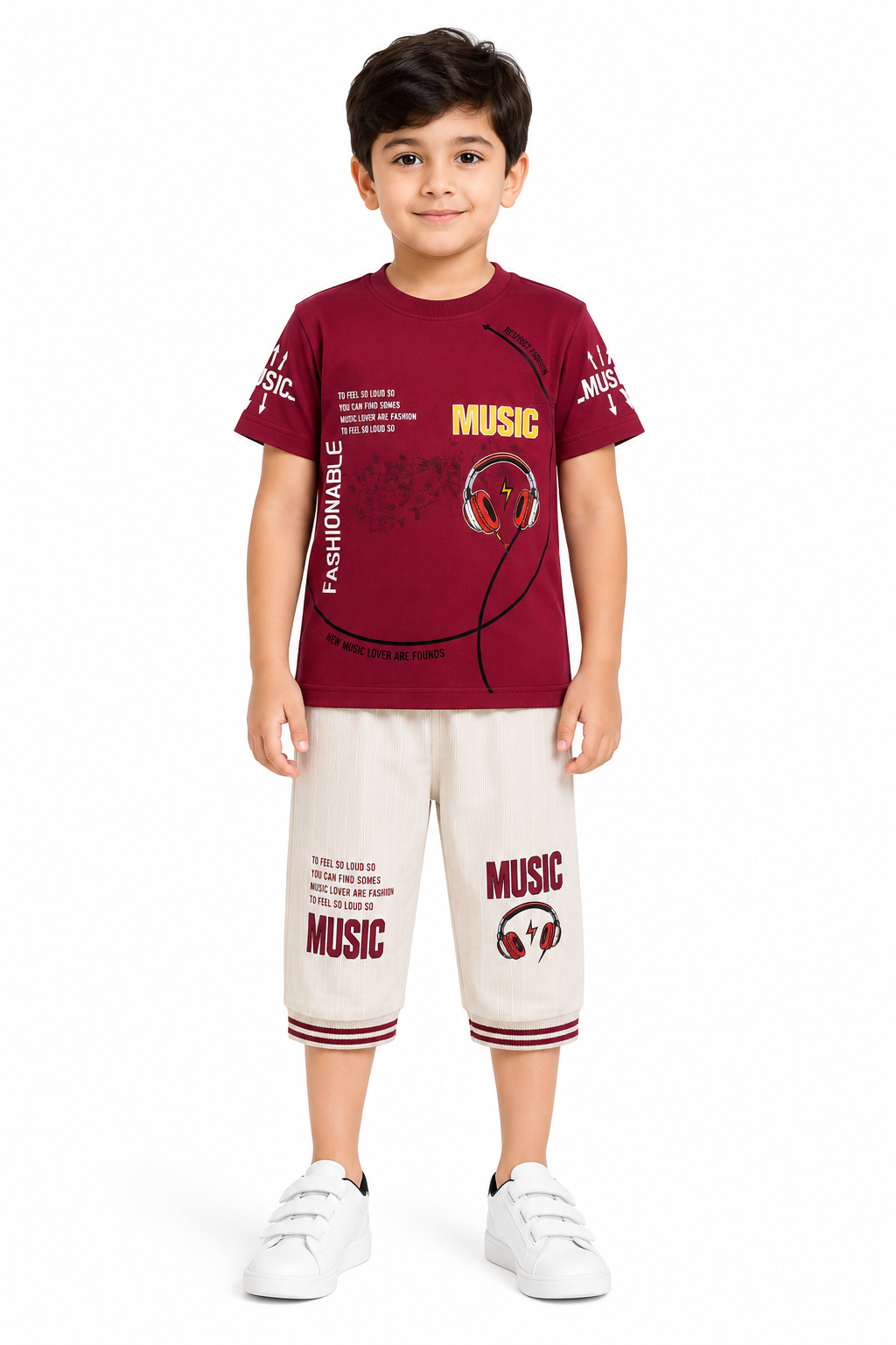 Boys Music Headphone Print 2Pcs Suit