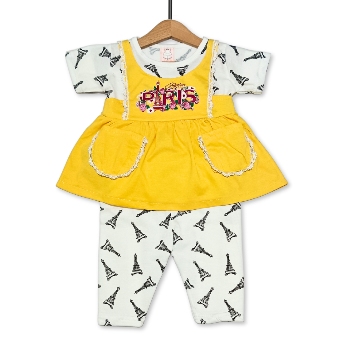 Girls Paris Printed 2 Pcs Suit - Yellow