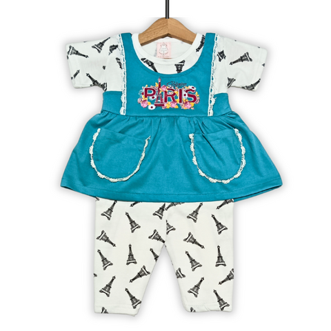 Girls Paris Printed 2 Pcs Suit - Blue