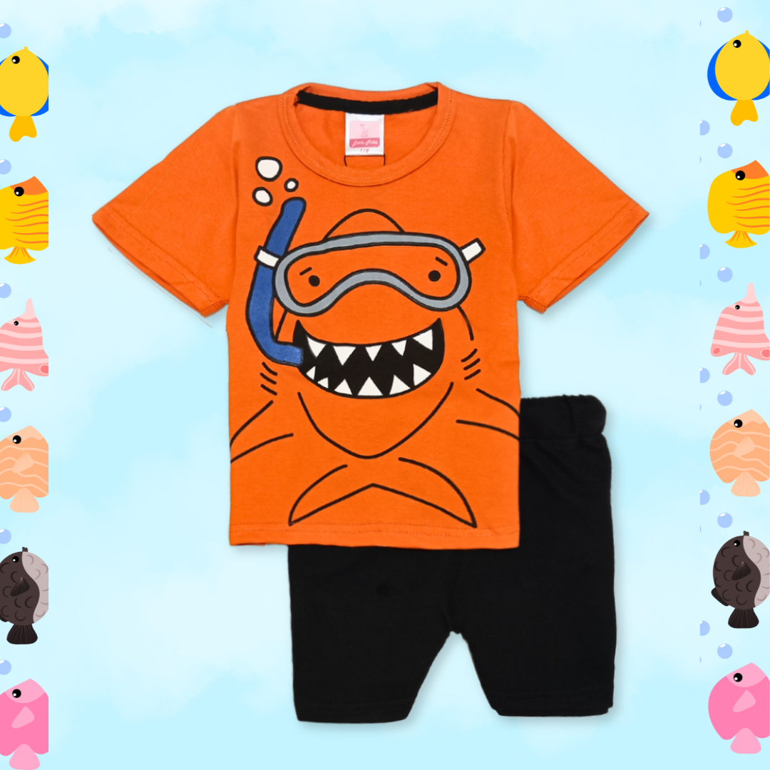 Kids Fish Printed 2 Piece Suit - Orange