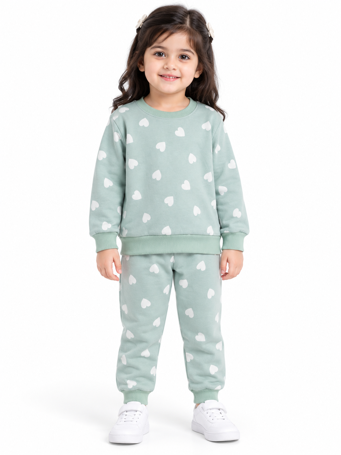 Girls Heart Print Winter Tracksuit | Mint Green