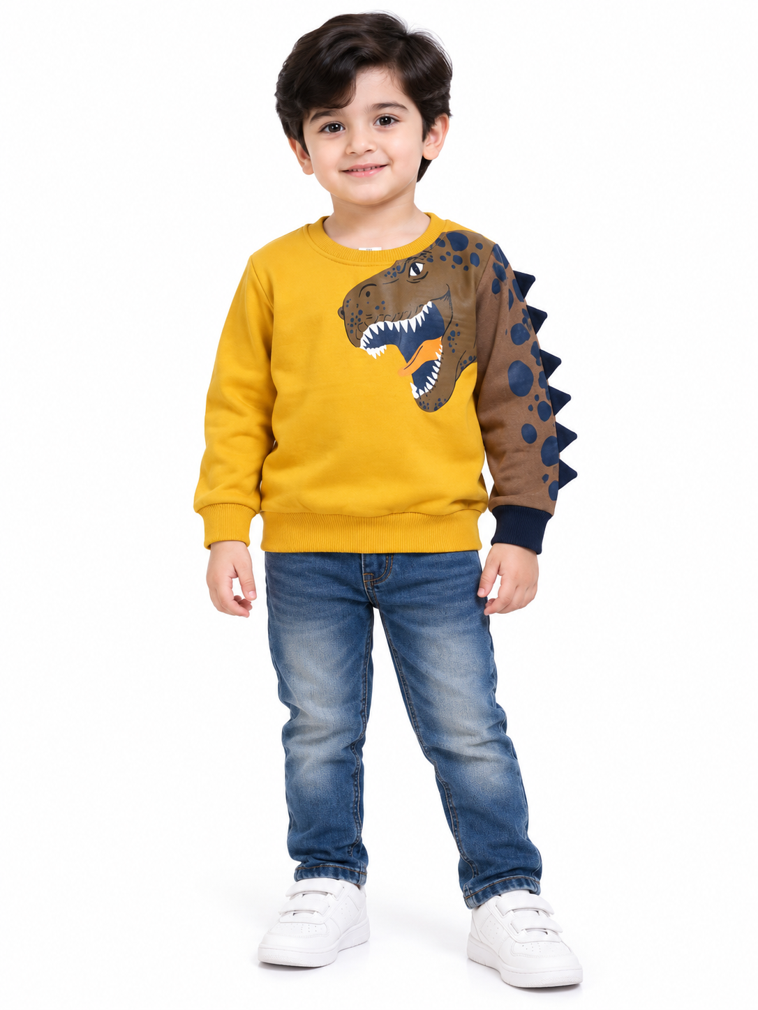 Boys Dinosaur 3D Spike Winter Sweatshirt | Mustard Yellow