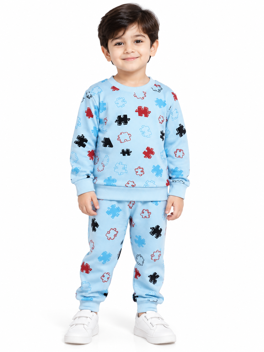 Boys Puzzle Print Winter Tracksuit | Sky Blue