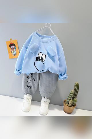 Kids Mouse Print Track Suit Fleece - Blue