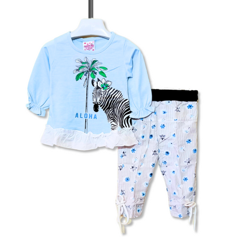 Girls 2 Piece Suit Aloha Zebra Printed F/S