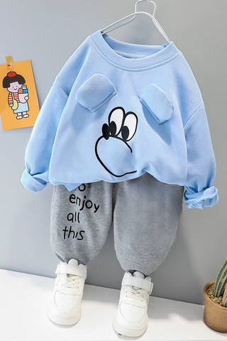 Kids Mouse Print Track Suit Fleece - Blue