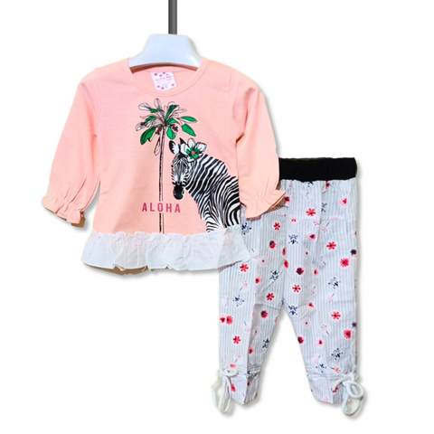 Girls 2 Piece Suit Aloha Zebra Printed F/S