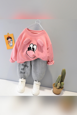 Kids Mouse Print Track Suit Fleece - Pink