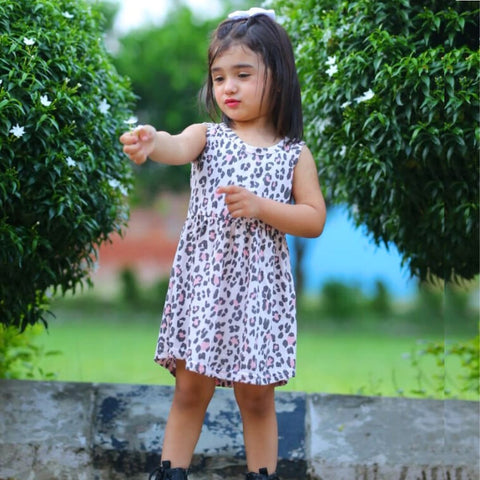 Girls Tiger Printed Frock - Multi Colour