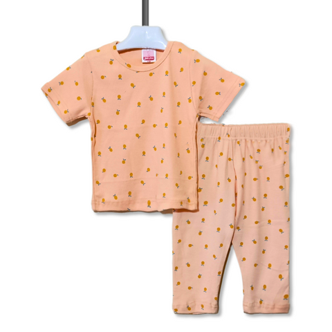 Kids Orange Printed Night Suit