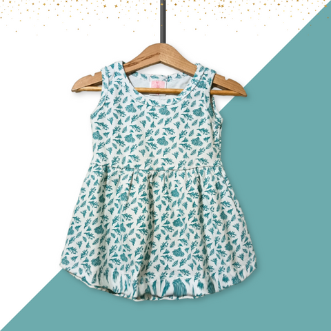 Girls Tree Printed Frock - Sea Green