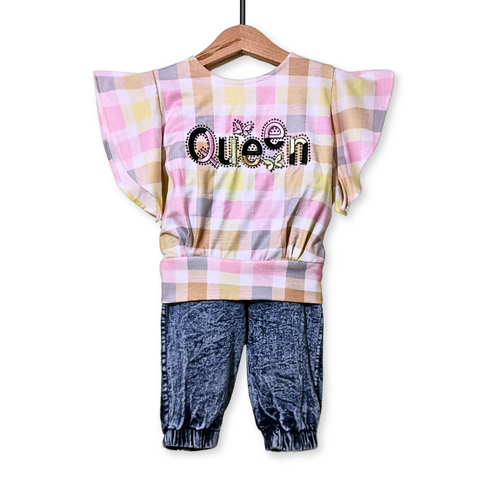 Girls Queen Printed 2 Pcs Suit - Pink