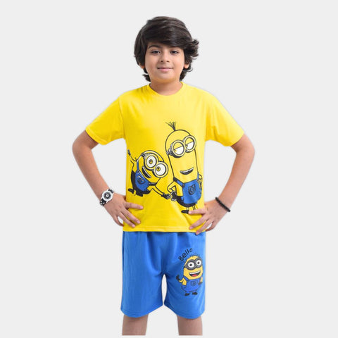 Kids Minions Printed 2 Piece Suit - Yellow and Blue