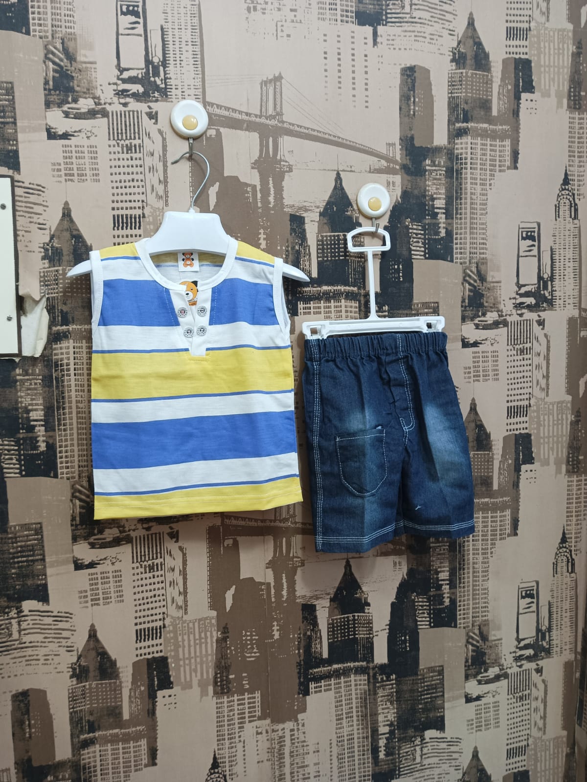 Boys Multi Wide Lining Sando Suit