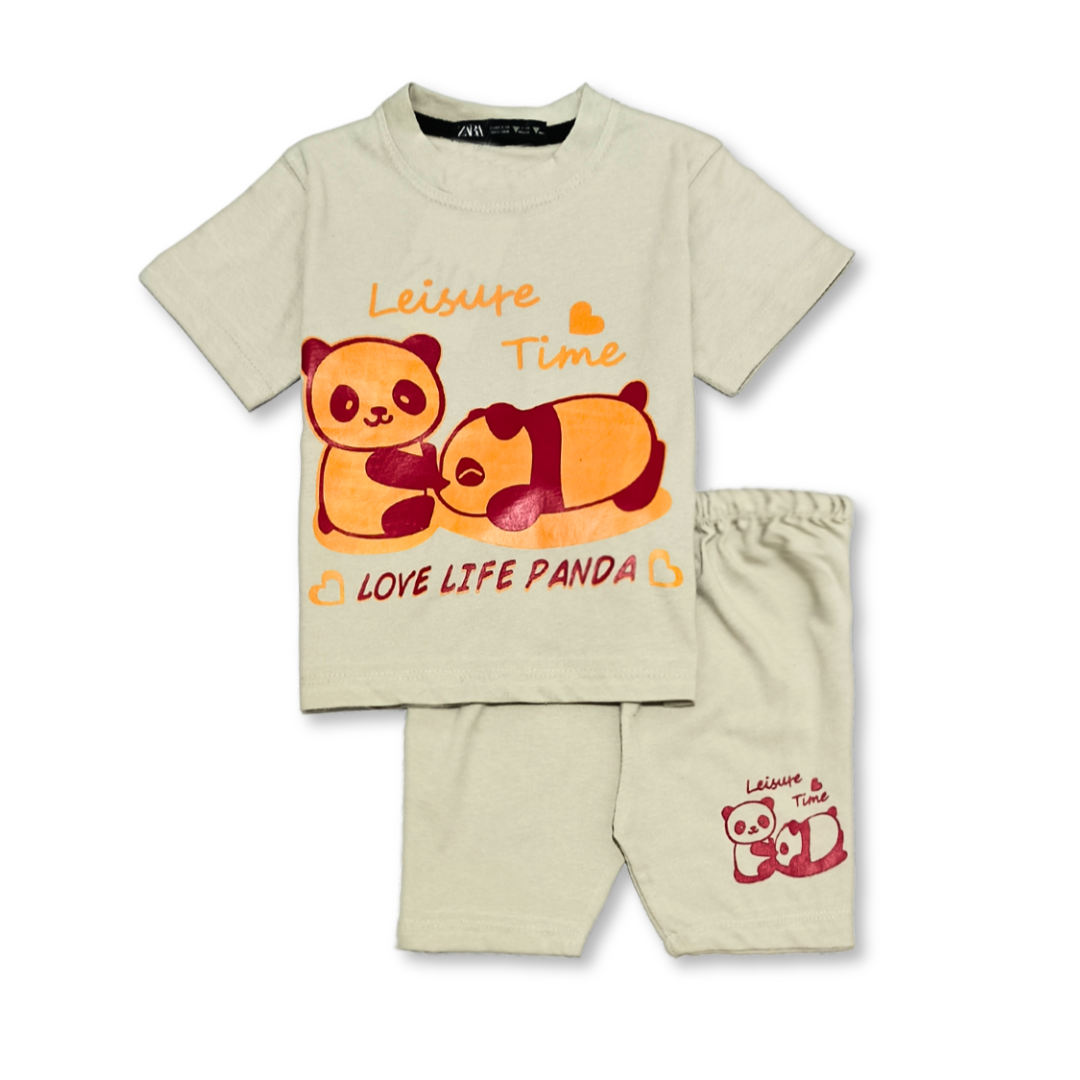 Kids Panda Printed 2 Pcs Suit - Gray