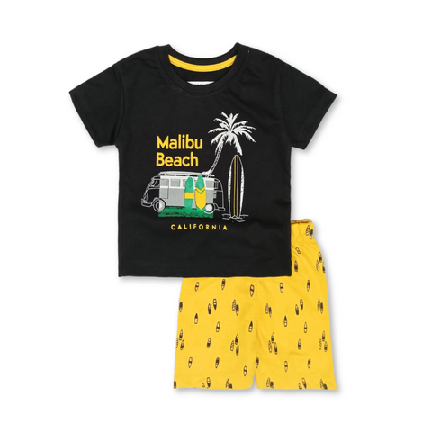 Kids Beach Printed 2 Pcs Suit - Black