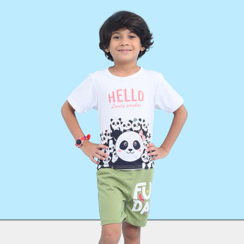 Kids Panda Printed 2 Piece Suit - White & Green