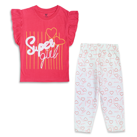 Girls Super Girl Printed 2 Pcs Suit - Pink