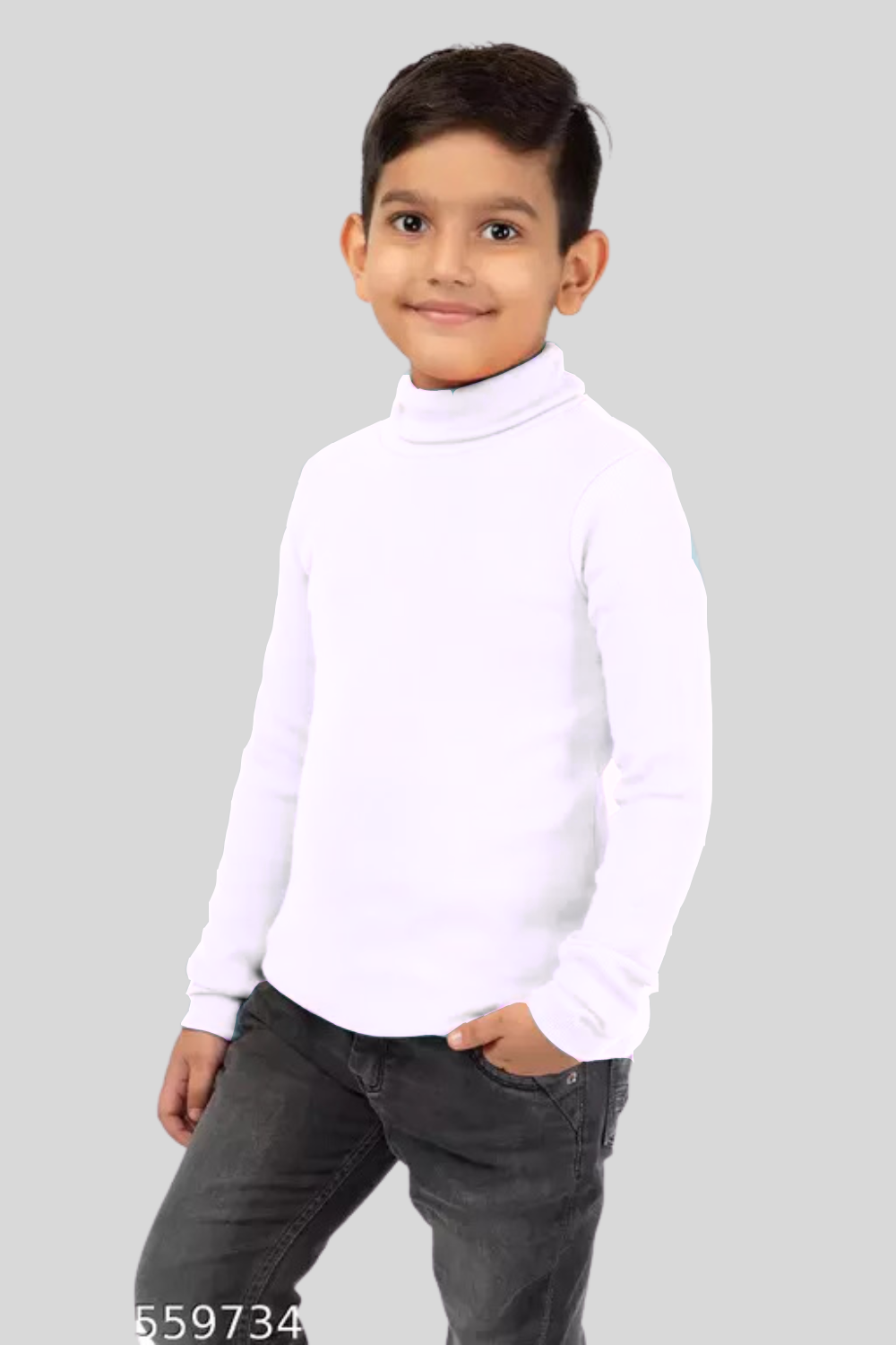 Kids Unisex Full Sleeve High-Neck - White