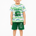 Boys 2 Piece Shorts Set with Free Pakistan Glasses  Green & White Summer