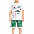 Boys 3-Piece Cotton Suit with Cap – White T-Shirt & Green Printed Shorts
